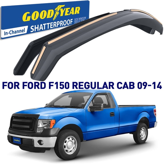 Goodyear Shatterproof In-Channel Window Deflectors for Trucks Ford F150 2009-2014 Regular Cab, Standard Cab, Rain Guards, Window Visors for Cars, Vent Deflector, Truck Accessories, 2 pcs- GY003406