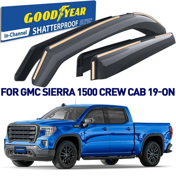 Goodyear Shatterproof in-Channel Window Deflectors for Trucks GMC Sierra 1500 2019-2026 Crew Cab, Rain Guards, Window Visors, Vent Deflector,Truck Accessories,4pcs- GY003415LPv