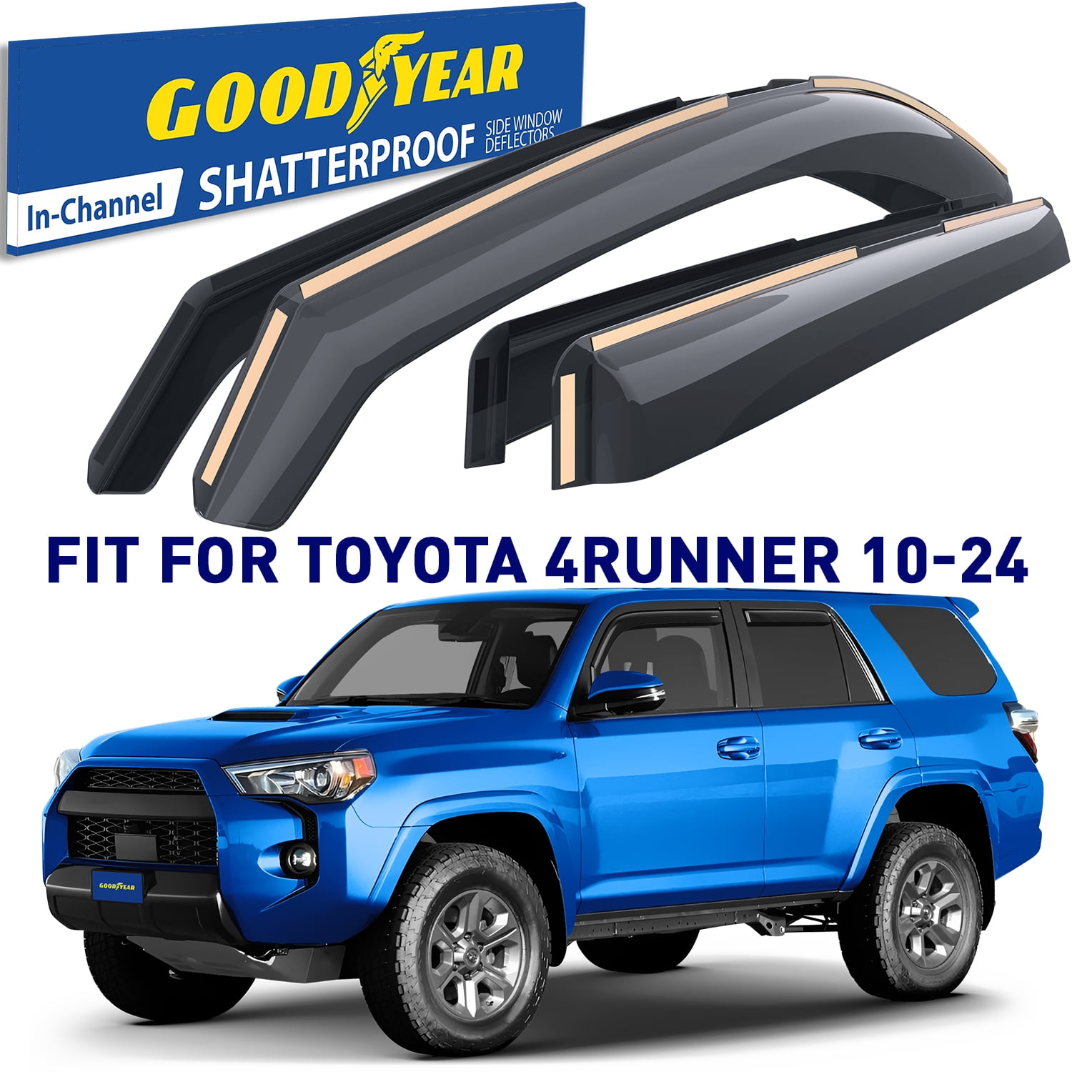 Goodyear Shatterproof in-Channel Window Deflectors for Trucks Toyota 4Runner 2010-2024, Rain Guards, Window Visors for Cars, Vent Deflector, Car Accessories, 4 pcs- GY003422LP