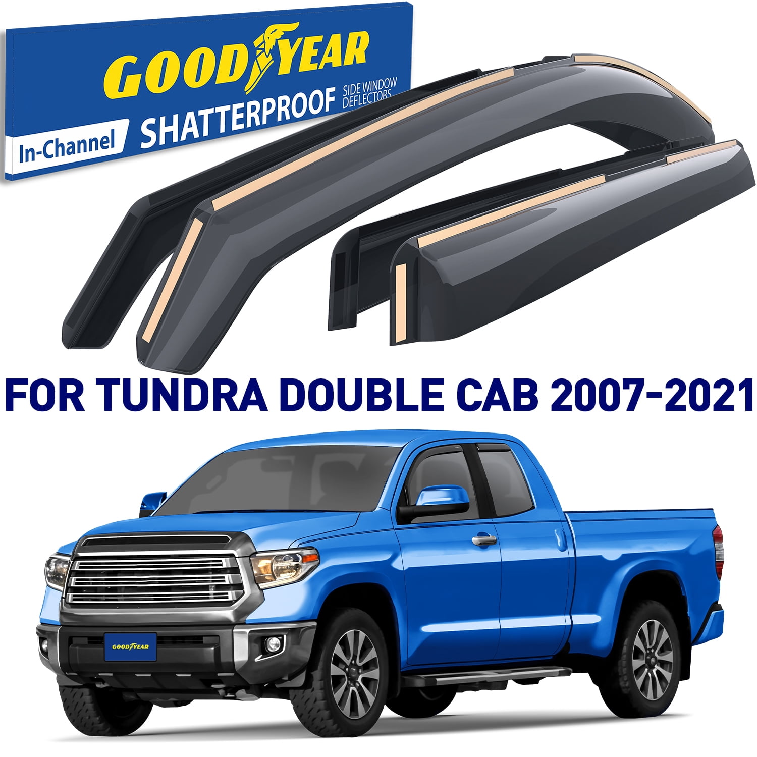 Goodyear Shatterproof in-Channel Window Deflectors for Trucks Toyota Tundra 2007-2021 Double Cab, Rain Guards, Window Visors for Cars, Vent Deflector, Truck Accessories, 4 pcs- GY003411LP