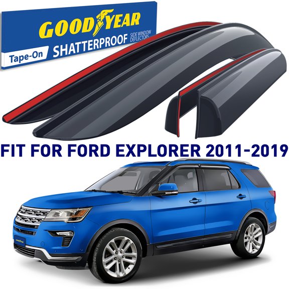 Goodyear Side Window Deflectors for Ford Explorer 2011-2019, Tape-on Rain Guards, Window Visors for Cars, Vent Deflector, Vent Visor, Car Accessories, 4 pcs- GY003141
