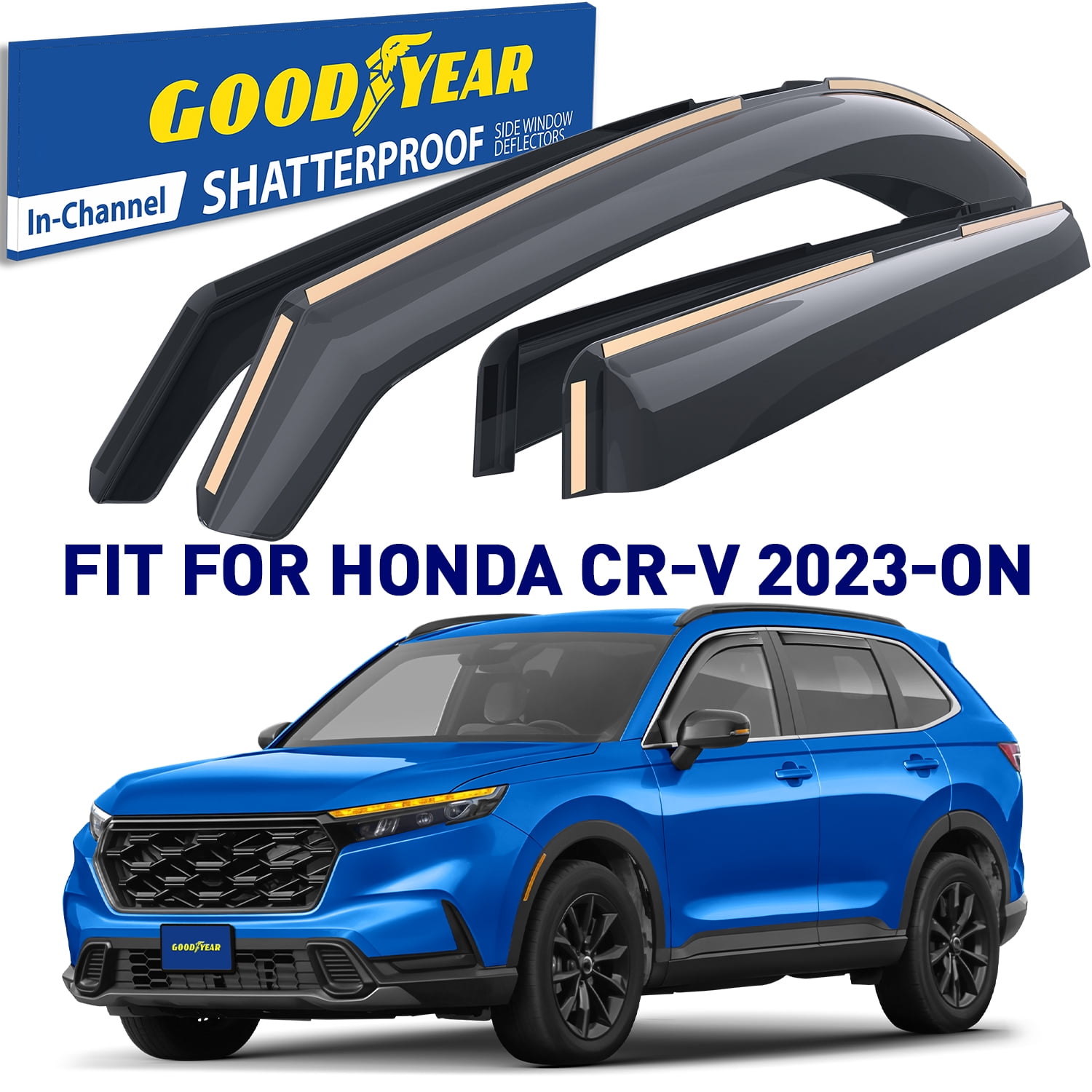 Goodyear Side Window Wind Deflectors for Honda CR-V 2023-2026, In-Channel Rain Guards, Window Visors / Vent Visors, Car Window Deflector Set, Exterior Accessories, 4 pcs – GY008481
