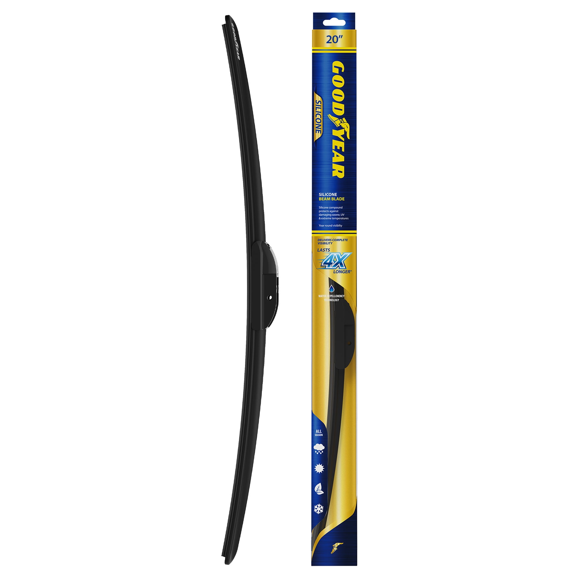 Goodyear Silicone 20" Premium Beam Windshield Wiper Blade with Universal Adaptor, Replacement Beam Wiper Blade for Curved Windshields, Pack of 1