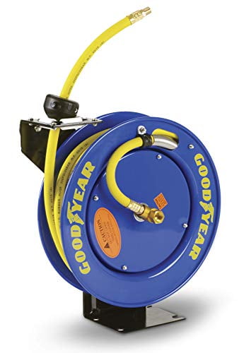 Goodyear Steel Retractable Air Compressor/Water Hose Reel with 3/8 in. x 25  ft. Rubber Hose, Max. 300PSI 