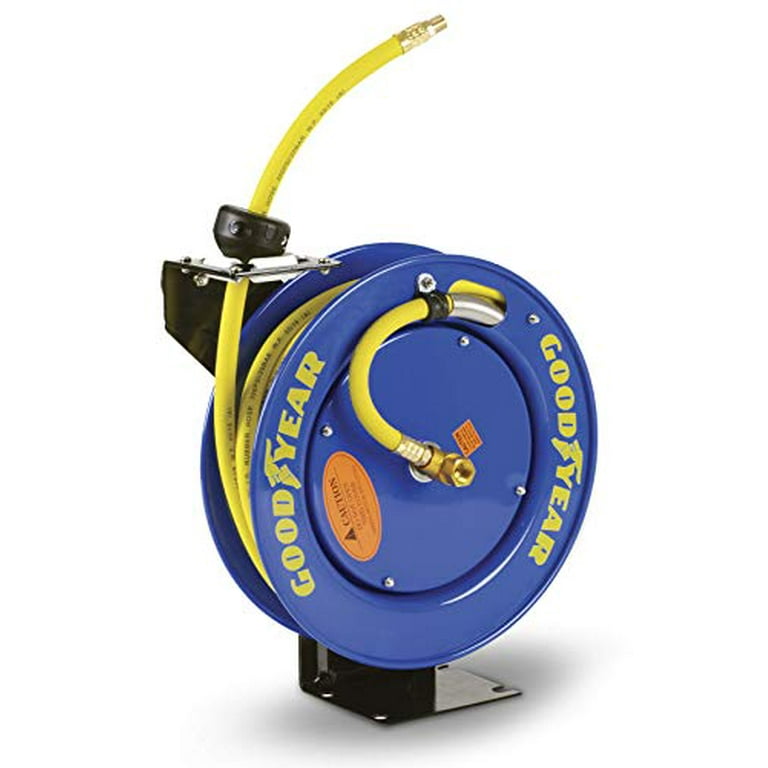 Goodyear Steel Retractable Air Compressor/Water Hose Reel with 3/8 in. x 25  ft. Rubber Hose, Max. 300PSI 