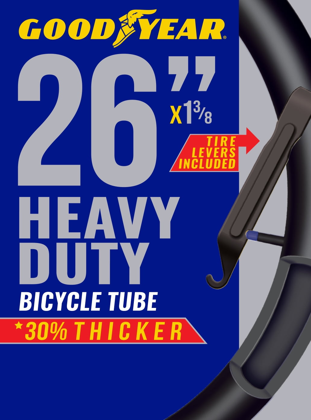 (4 pack) Goodyear Tires 26 in. x 1 3/8 Heavy Duty Bike Tube, Black