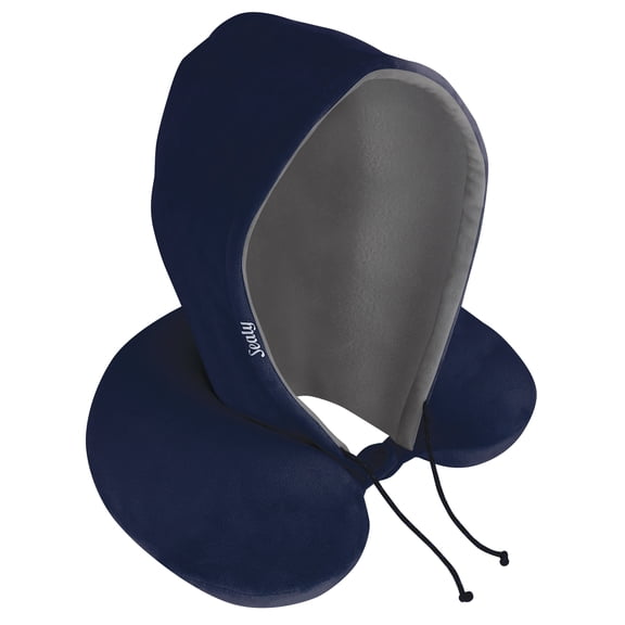 Goodyear Hooded Adult U Shape Memory Foam Infused Gel Travel Pillow, Blue