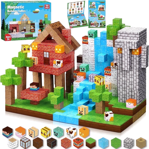 150PCS Magnetic Blocks - Magnetic Building Blocks, Magnet Cubes Toys Stacking, Build Forest World Set, STEM Montessori Sensory Toys for Kids Boys Girls Ages 3-5 6-8 Easter Birthday Gifts