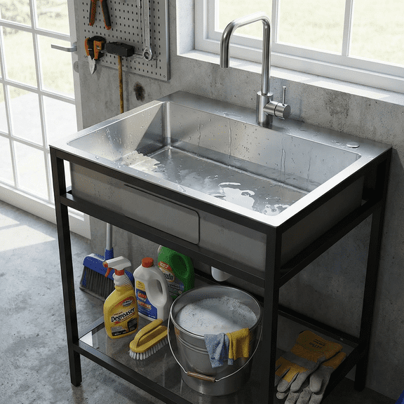 Goodyo 24" Freestanding Utility Sink Stainless Steel Laundry Sink with Bracket and Drain Kit for Laundry Room, Bathroom, Garage, Basement, Outdoor and Indoor, Silver