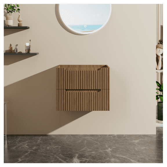 Goodyo 24" Wall-Mount Bathroom Vanity Cabinet Floating (Cabinet Only) 2 + Walnut + Bathroom + Wall Mounted + MDF + MDF