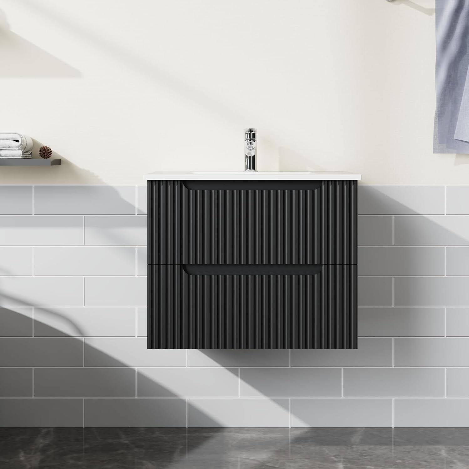 Goodyo 24" Wall Mounted Bathroom Vanity with Sink Floating Bathroom Cabinet Sink Combo, Soft-Close System, 2 Extra Big Drawers, Black