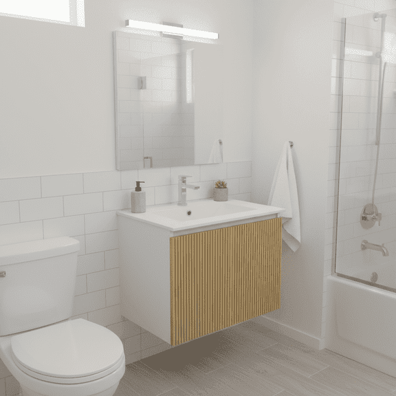 Goodyo 24 in Bathroom Vanity, Wall-mounted Sink Cabinet Combo, Floating Ample Storage, Towel Rack, Natural Wood Finish No Faucet Drain