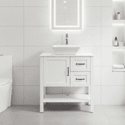 Goodyo 30" Bathroom Vanity and Sink Combo Marble Pattern Top w/Mirror Faucet&Drain, White