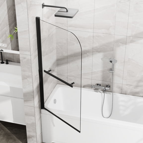 Goodyo 31"X55" Bathtub Screen Framless Shower Door Tempered Glass Shower Panel Matte Black