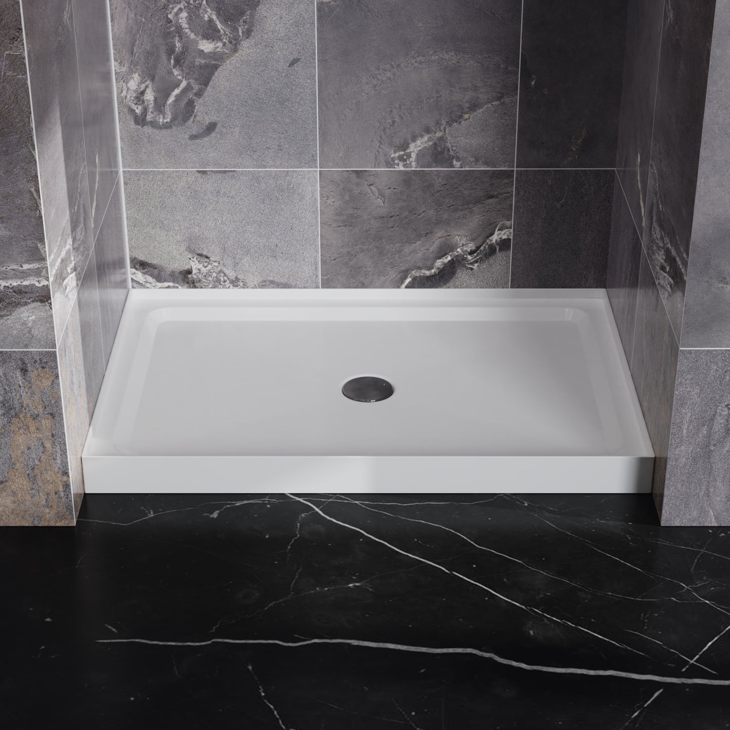 White 32" x 48" ABS Acrylic 4-Wall Alcove Shower Base