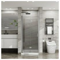 Goodyo 34x72" Bifold Shower Door - Frameless Tempered Glass Pivot Door - Foldable Shower Panel - 1/4 inch Clear Glass - Heavy Duty Handle