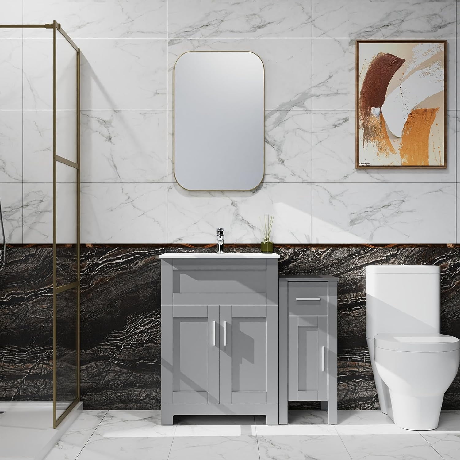 Goodyo 36" Bathroom Vanity with Ceramic Single Drop in Sink Gray ...