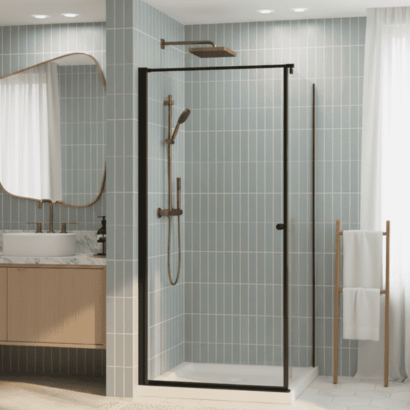 Goodyo 36" W x 72" H Frameless Pivot Shower Door, 6mm Tempered Glass, Matte Black Aluminum Frame, Minimalist Design