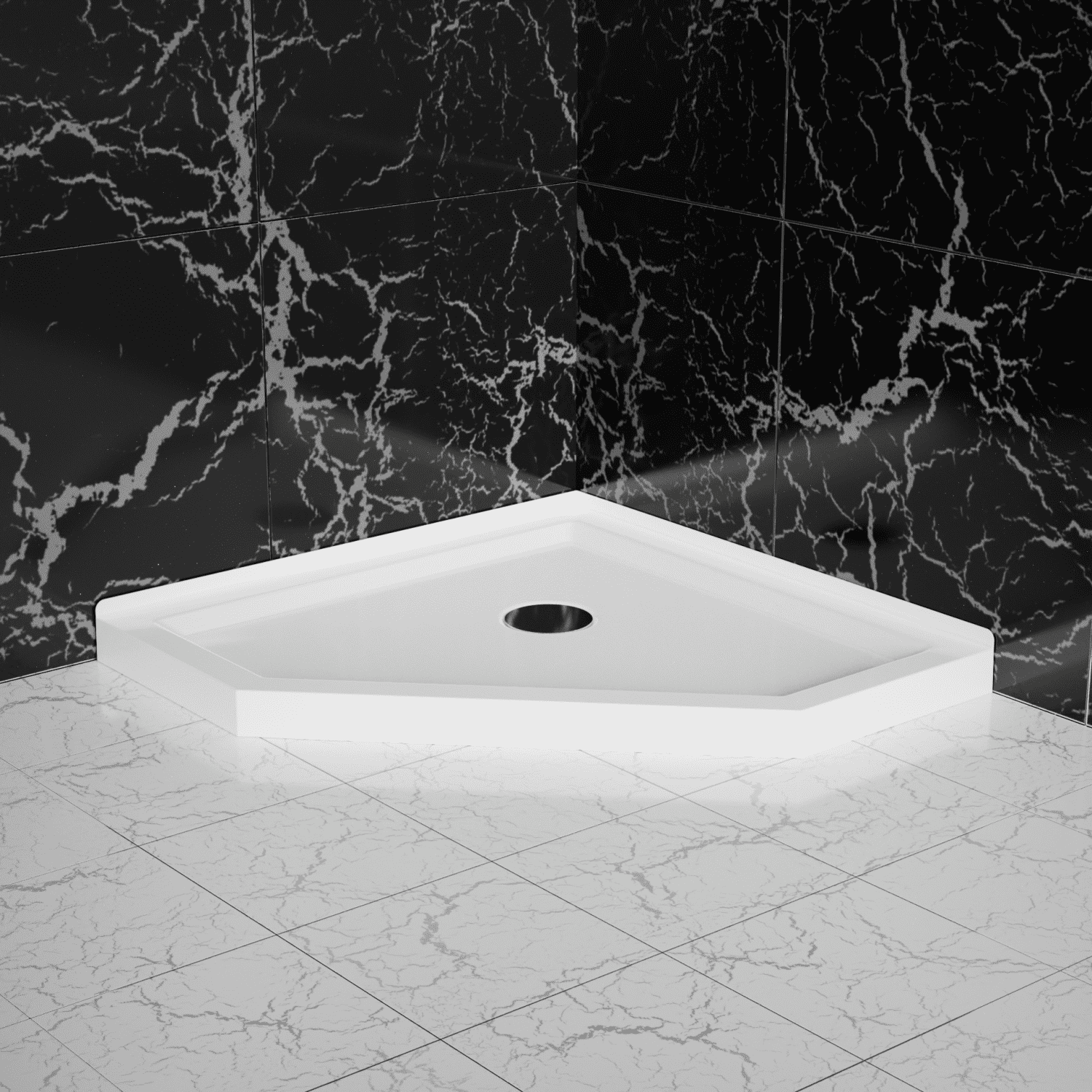 White 36"x36" Neo-Angle Corner Drain Shower Base