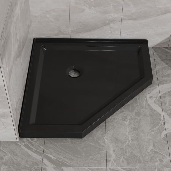 Goodyo 36x36 Neo-Angle Shower Base in Black, Corner Installation with Integrated Tile Flanges, Scratch Resistant Surface for Bathroom Remodel