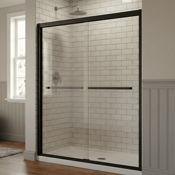 Goodyo 48 in x 72 in Double Sliding Shower Door, 1/4" Thick Clear Tempered Glass Shower Enclosure, Matte Black Aluminum Frame