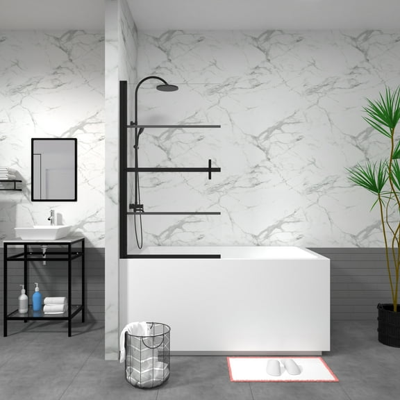 Goodyo Bathtub Screen Panel Shower Door 180 Pivot, Black