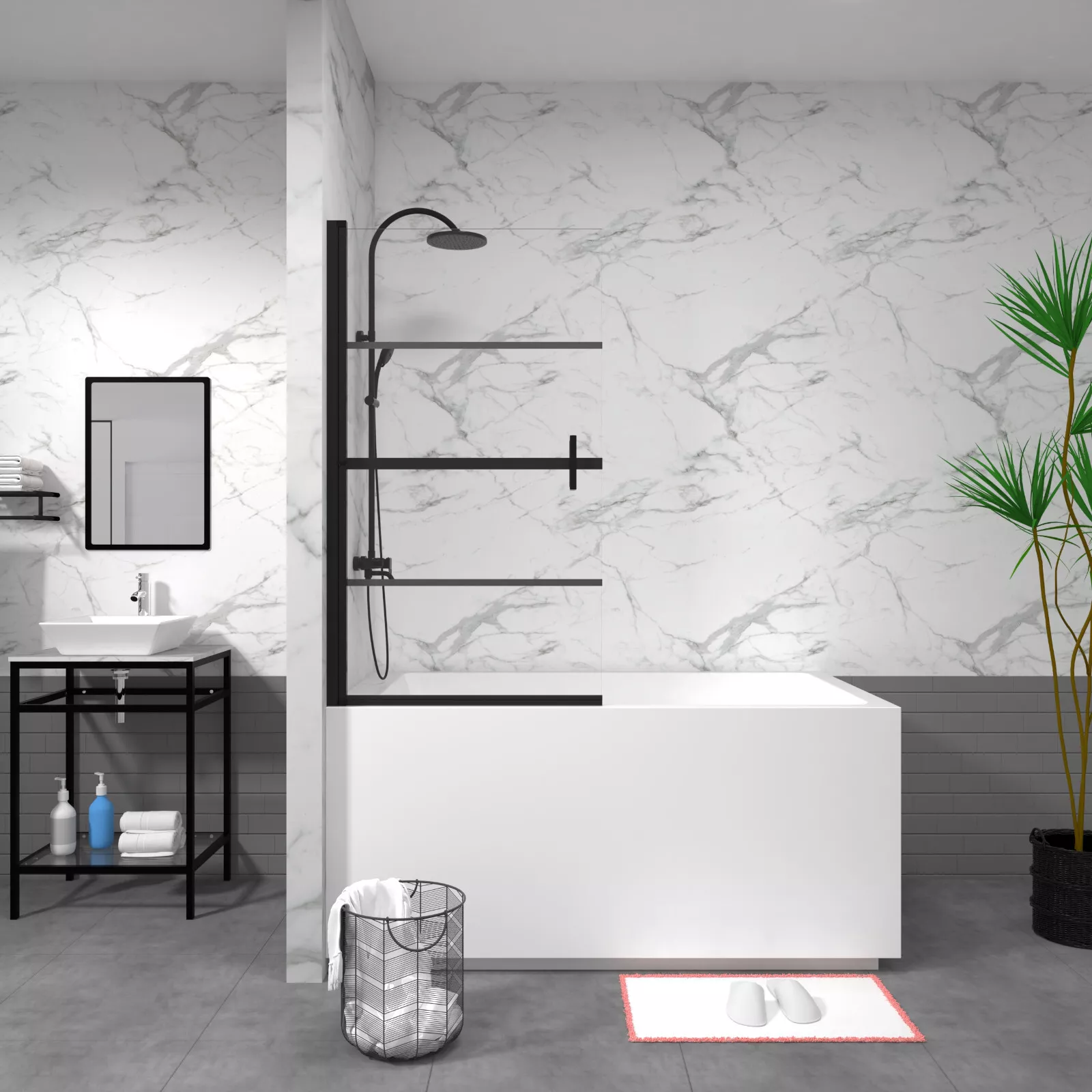 Dvasovio Black 31.50" x 55.12", 1/4" Thick Clear Pivot Shower Door
