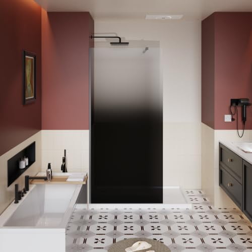 Goodyo Fixed Shower Door Panel, Black Gradient Glass, 34x72 Inch, 1/4 inch Tempered Glass, Walk-in Screen, Modern Frameless Design, Bathroom Splash Guard