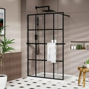 Goodyo Shower Door 46" Wide w/Black Tool Bar Rack Combo 16-Grid Glass Style