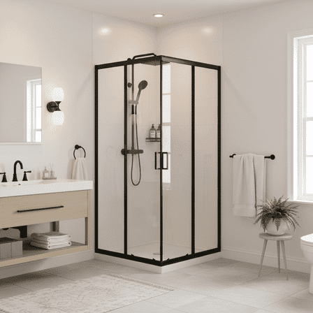 Goodyo Shower Enclosure with Shower Base ,  36 in.D x 36 in. W x 72 in. H Corner Shower Door 1/4 in. Clear Tempered Glass, Double Sliding Door for Small Bathroom (No  Drain Kit)