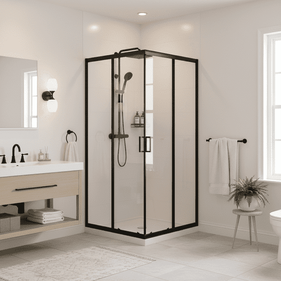 Goodyo Shower Enclosure with Shower Base ,  36 in.D x 36 in. W x 72 in. H Corner Shower Door 1/4 in. Clear Tempered Glass, Double Sliding Door for Small Bathroom (No  Drain Kit)