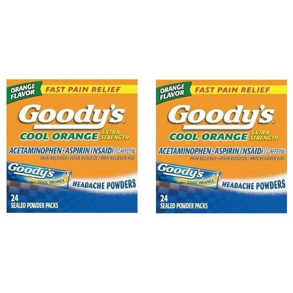 Goodys Fast Pain Relief Extra Strength Headache Powders, Cool Orange, 24 Ea, 2 Pack