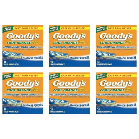 Goodys Fast Pain Relief Extra Strength Headache Powders, Cool Orange, 24 Ea, 6 Pack