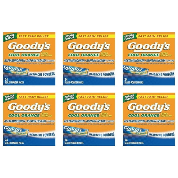 Goodys Fast Pain Relief Extra Strength Headache Powders, Cool Orange, 24 Ea, 6 Pack