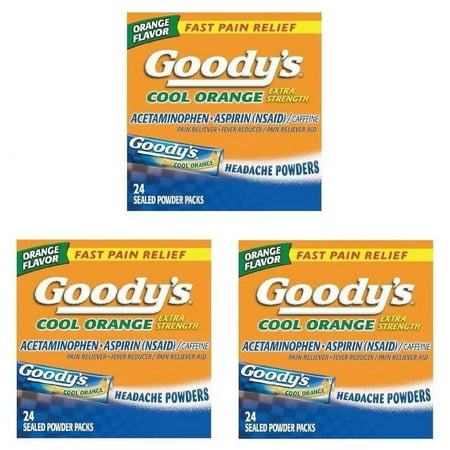 Goodys Fast pain Relief Extra Strength headache Powders, Cool Orange, 24 Ea, 3 Pack