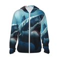 thumbnail image 1 of Goofa 3D Realistic Shark Printed Women's UPF 50+ Sun Protection Hoodie Jacket Lightweight Long Sleeve Sun Shirt for Women with Pocket Hiking Outdoor-Large, 1 of 9