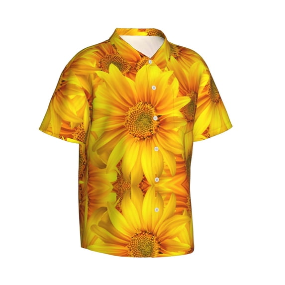 Goofa 3D Sunflowers Hawaiian Shirt for Men, Unisex Summer Beach Casual Short Sleeve Button Down Shirts,Aloha Tropical Floral print shirt-Large