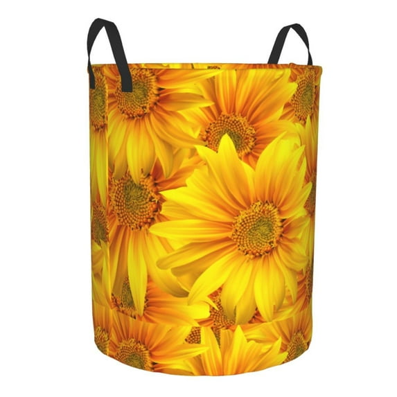 Goofa 3D Sunflowers Printed Circular Hamper,Laundry Basket with Handles,Storage Baskets Foldable,Large Capacity Laundry Hamper-Small