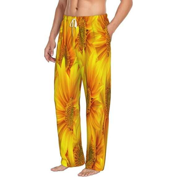 Goofa 3D Sunflowers Printed Soft Pajama Pants for Men, Wide Leg Comfy Casual Lounge Yoga Pants-X-Large