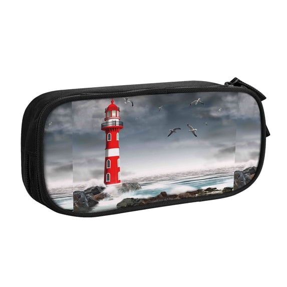 Goofa 3d Lighthouse in the Surf Pattern Big Capacity Pencil Pen Case Office College Large Storage High Capacity Bag Pouch Holder Box Organizer