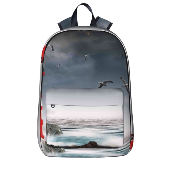 Goofa 3d Lighthouse in the Surf Printed Backpack,Laptop Backpack,Durable Anti-Theft Travel Work Backpack,Water-resistant Backpack