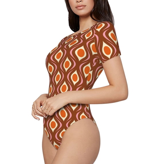 Goofa 70's Retro Printed Women Rash Guard Short Sleeve,Tummy control Swimsuit Surfing Swimsuit Bathing Suit One Piece Swimsuit UPF 50-X-Large