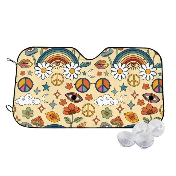 Goofa 70s Hippie Style Printed Car Windshield Sunshade,Foldable Reflective Sun Visor,UV Protection Heat Blocker Sunshade,Car Cooling Accessory-Medium