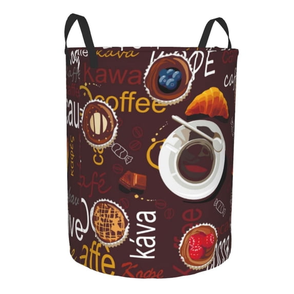 Goofa A Cup Of Black Coffee On A Saucer Printed Circular Hamper,Laundry Basket with Handles,Storage Baskets Foldable,Large Capacity Laundry Hamper-