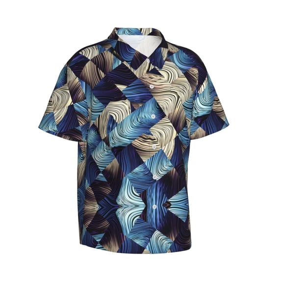 Goofa Abstract Blue Squares Hawaiian Shirt for Men, Unisex Summer Beach Casual Short Sleeve Button Down Shirts,Aloha Tropical Floral print shirt-3X-Large