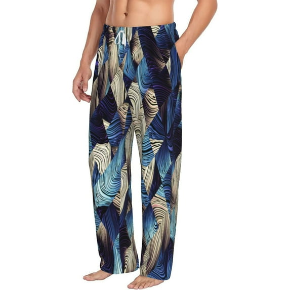 Goofa Abstract Blue Squares Printed Soft Pajama Pants for Men, Wide Leg Comfy Casual Lounge Yoga Pants-Small