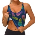 thumbnail image 1 of Goofa Retro Bright Pineapple Printed Sports Bras for Women, High Impact Running Bra Workout Crop Tank Tops Longline Sports Bra Push up-Small, 1 of 9