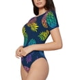 thumbnail image 1 of Goofa Abstract Bright Pineapple Fruit Retro Printed Women Rash Guard Short Sleeve,Tummy control Swimsuit Surfing Swimsuit Bathing Suit One Piece Swimsuit UPF 50-Large, 1 of 9