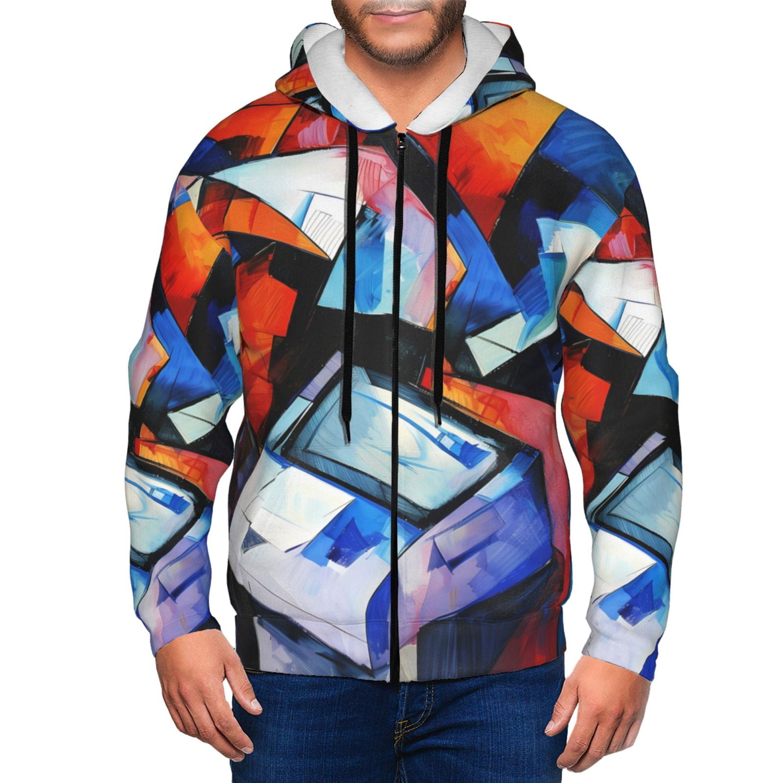 Abstract Print Loose Drop Sleeve Hoodie and Elastic Waistband Pants Set