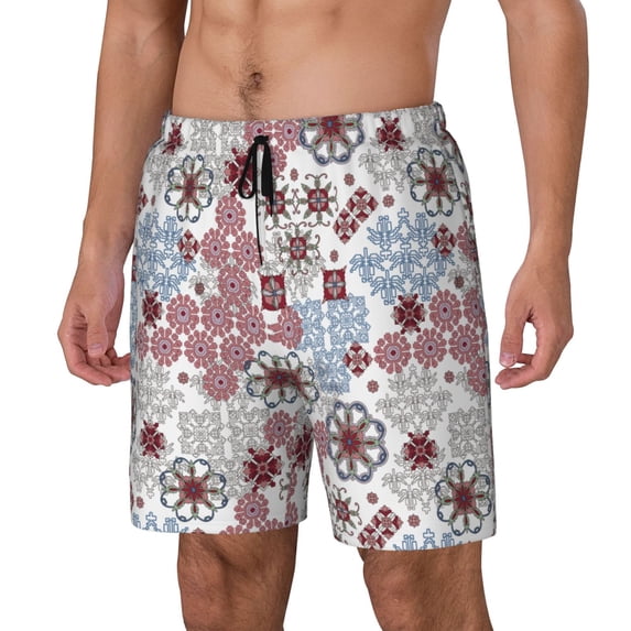Goofa Abstract Floral Printed Men's Swim Trunks Board Shorts Quick Dry Mens Swimming Trunks with Compression Liner,Breathable Fit Hawaii Beach Shorts-